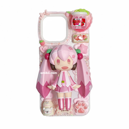 Sakura Miku & Snow Miku Genuine Figurine Decoden Cream Phone Case iPhone Samsung Google Case
