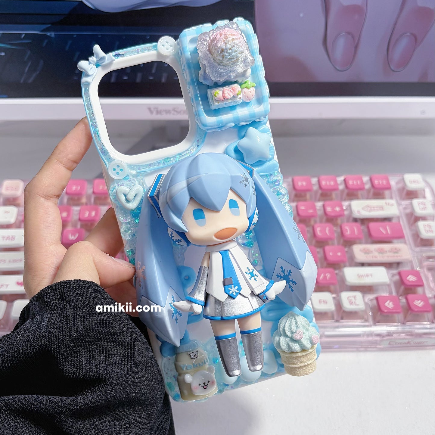 Sakura Miku & Snow Miku Genuine Figurine Decoden Cream Phone Case iPhone Samsung Google Case