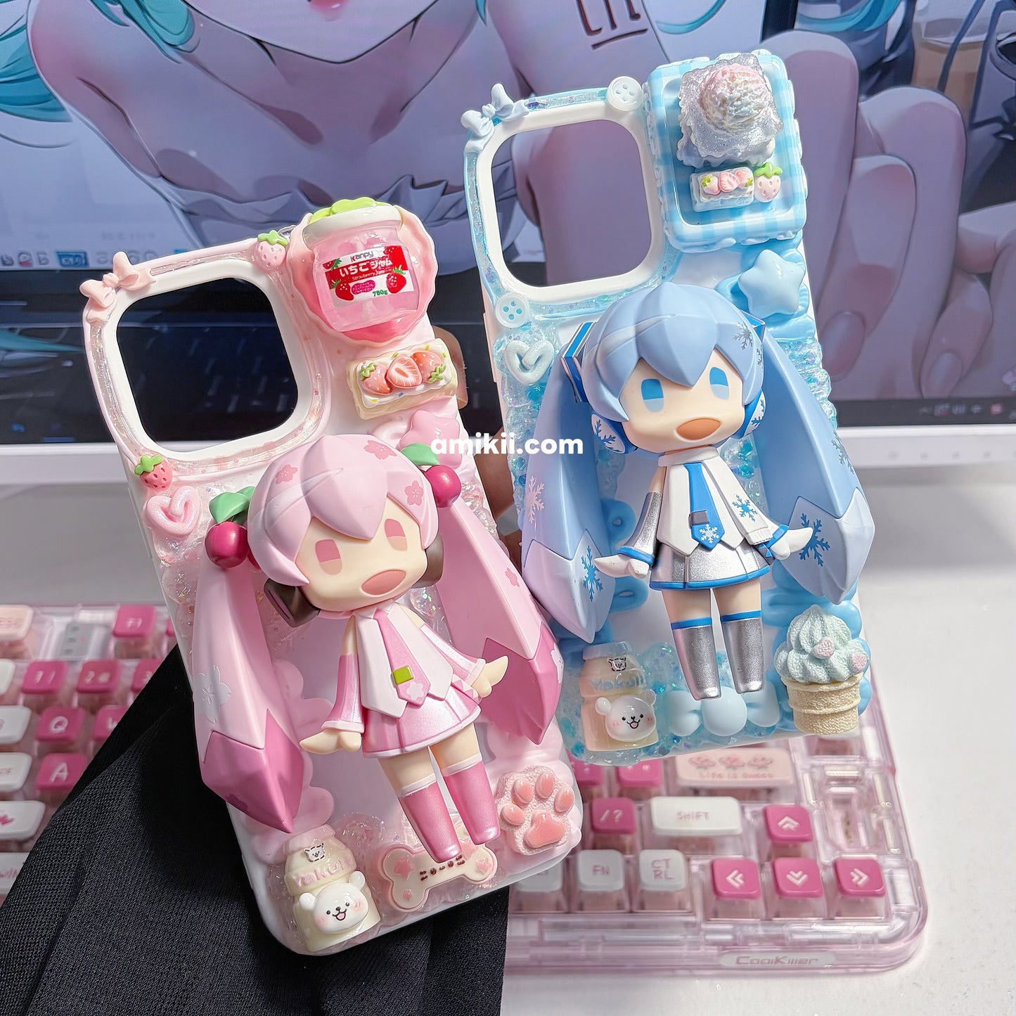 Sakura Miku & Snow Miku Genuine Figurine Decoden Cream Phone Case iPhone Samsung Google Case