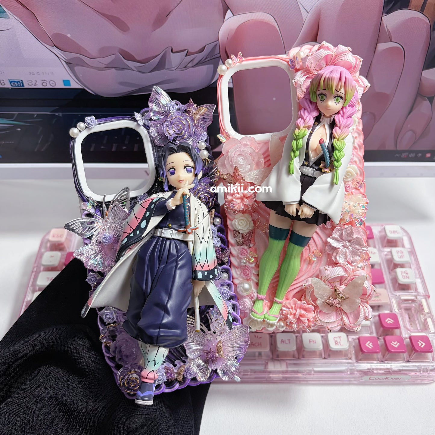 Demon Slayer Shinobu Kocho and Mitsuri Kanroji Genuine Figurine Decoden Cream Phone Case iPhone Samsung Google Case