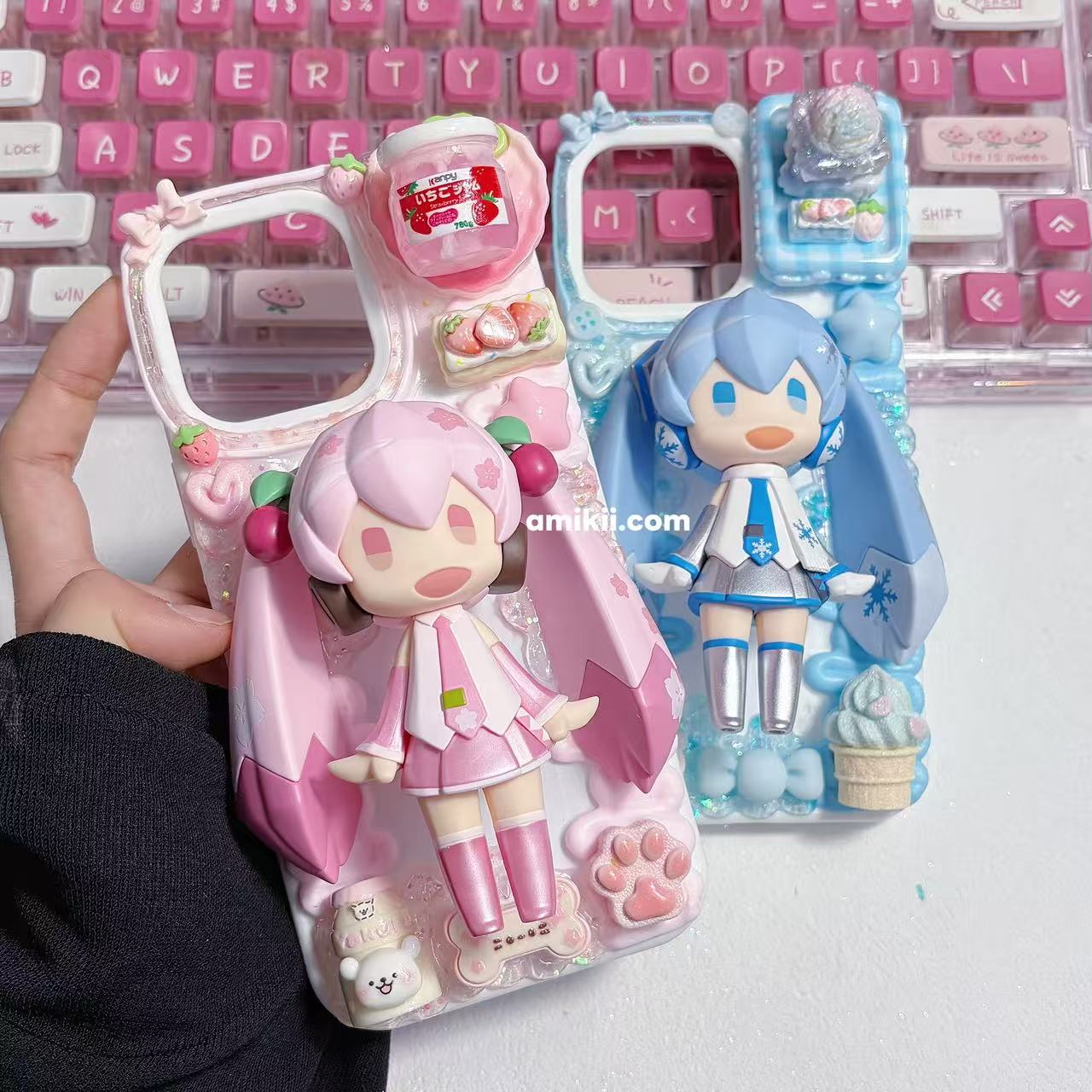 Sakura Miku & Snow Miku Genuine Figurine Decoden Cream Phone Case iPhone Samsung Google Case