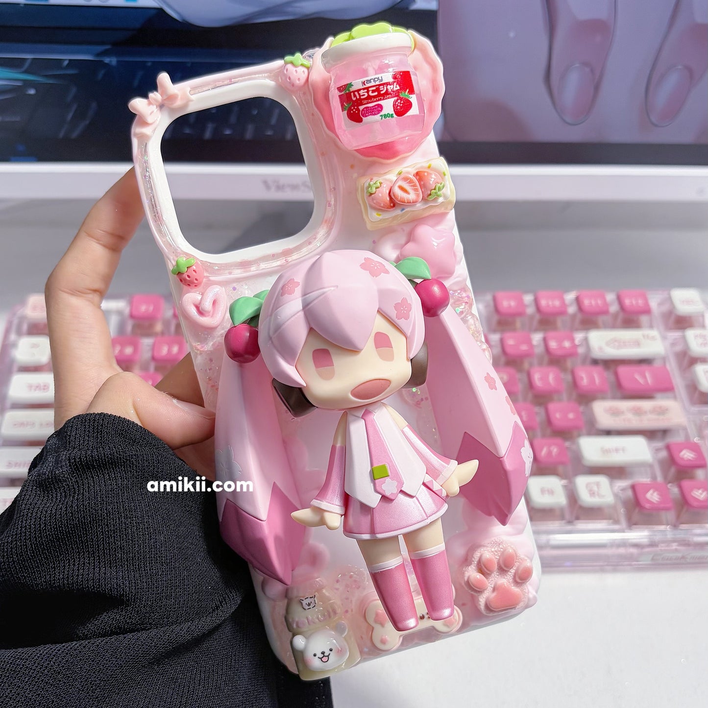 Sakura Miku & Snow Miku Genuine Figurine Decoden Cream Phone Case iPhone Samsung Google Case